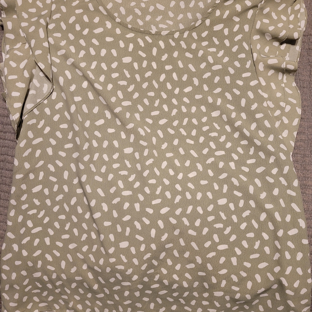 Olive Green Dot Ruffle Sleeve Short-Sleeve Top